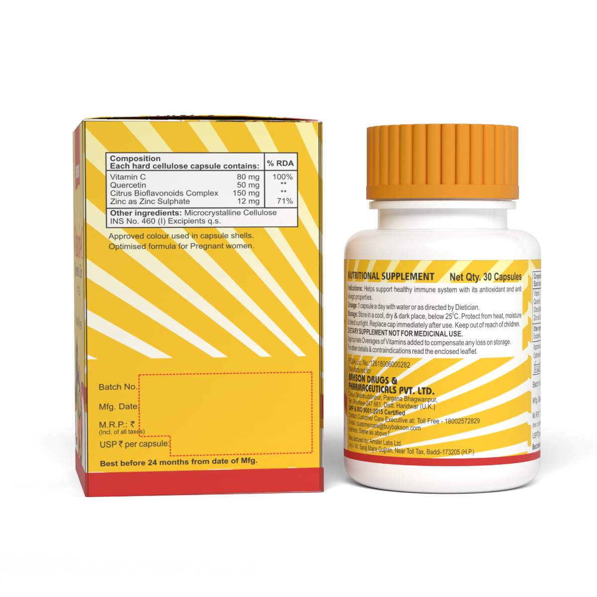 VITAMIN-C, QUERCETIN & ZINC 30 CAPSULES