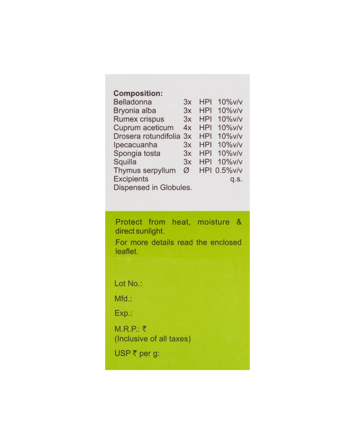 MEDICATED GLOBULES FOR COUGH AND COLD - 20 GM