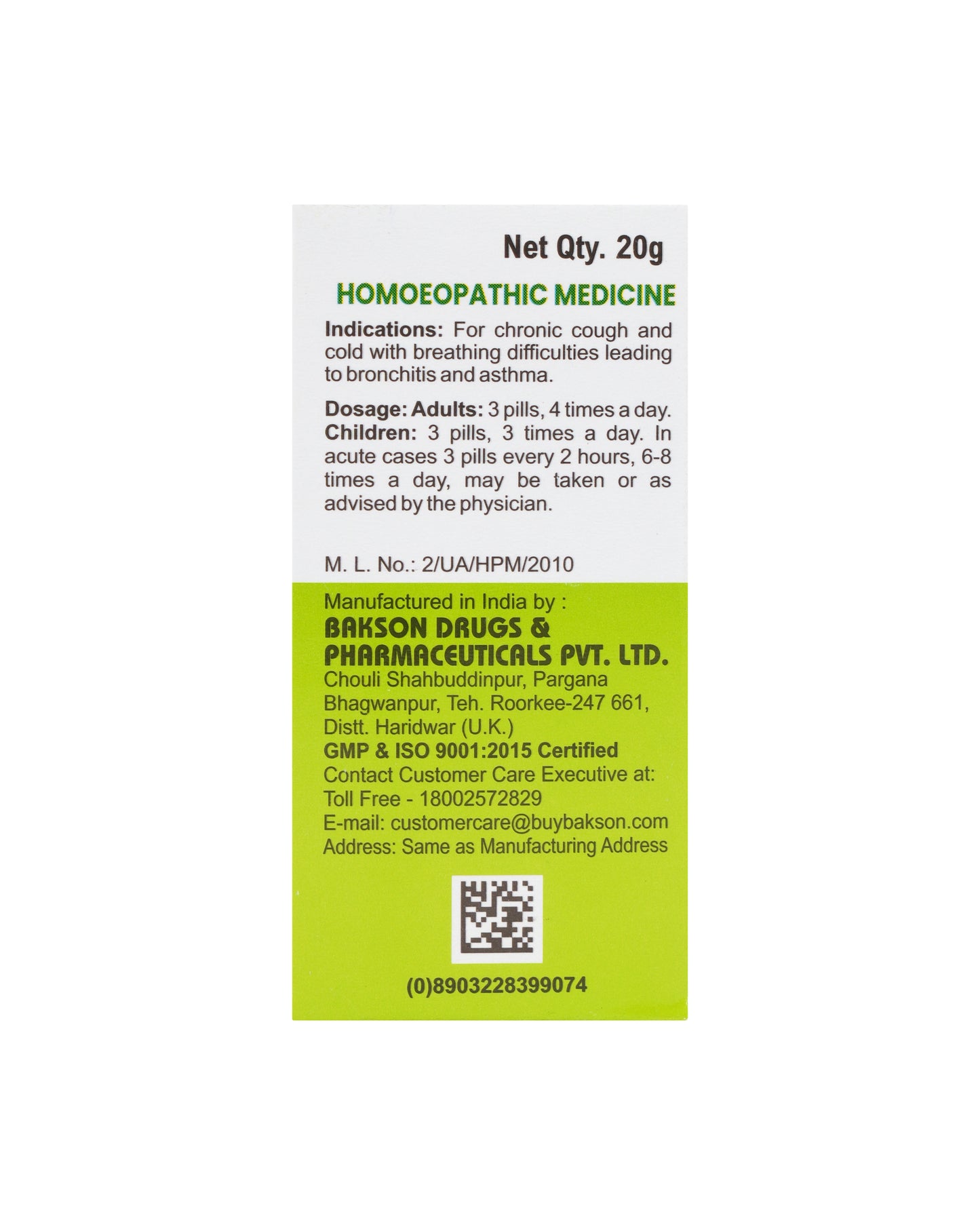 MEDICATED GLOBULES FOR ASTHMATIC CONDITION-20 GM
