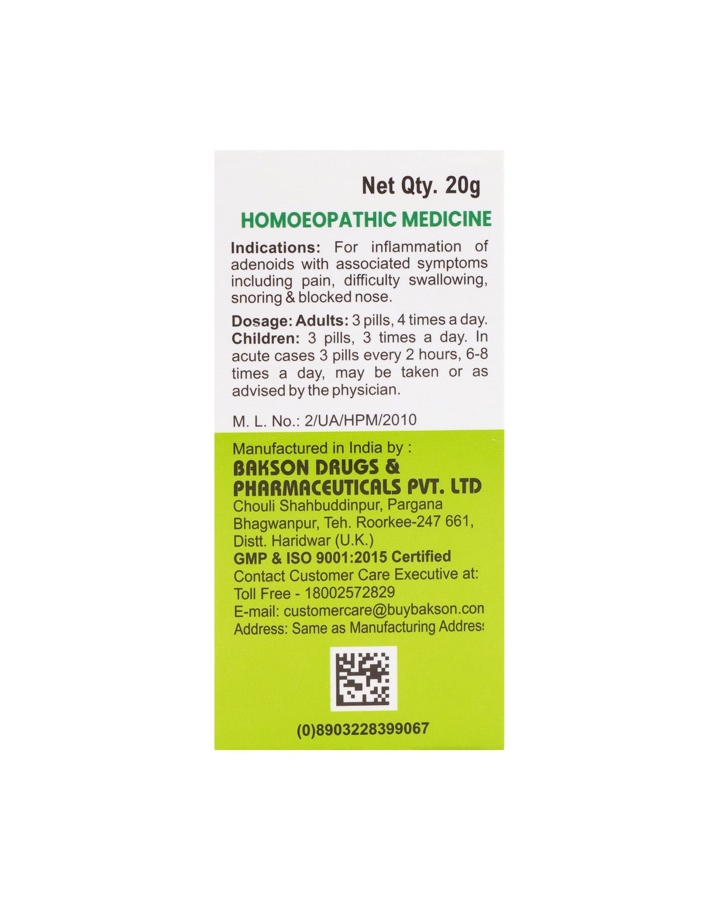 MEDICATED GLOBULES FOR ADENOIDITIS - 20 GM