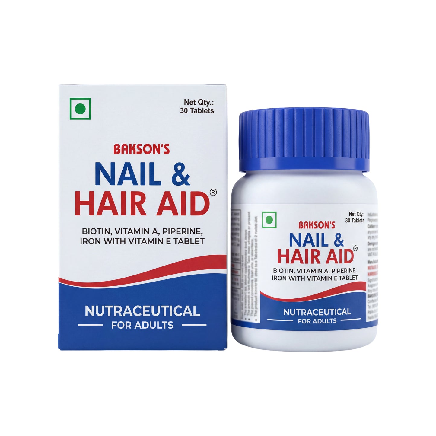 Bakson's Nail & Hair Aid supplement packaging on a white background