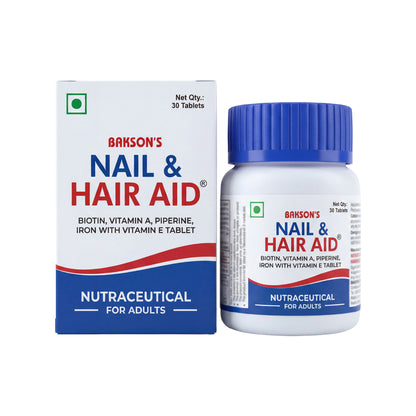 Bakson's Nail & Hair Aid supplement packaging on a white background